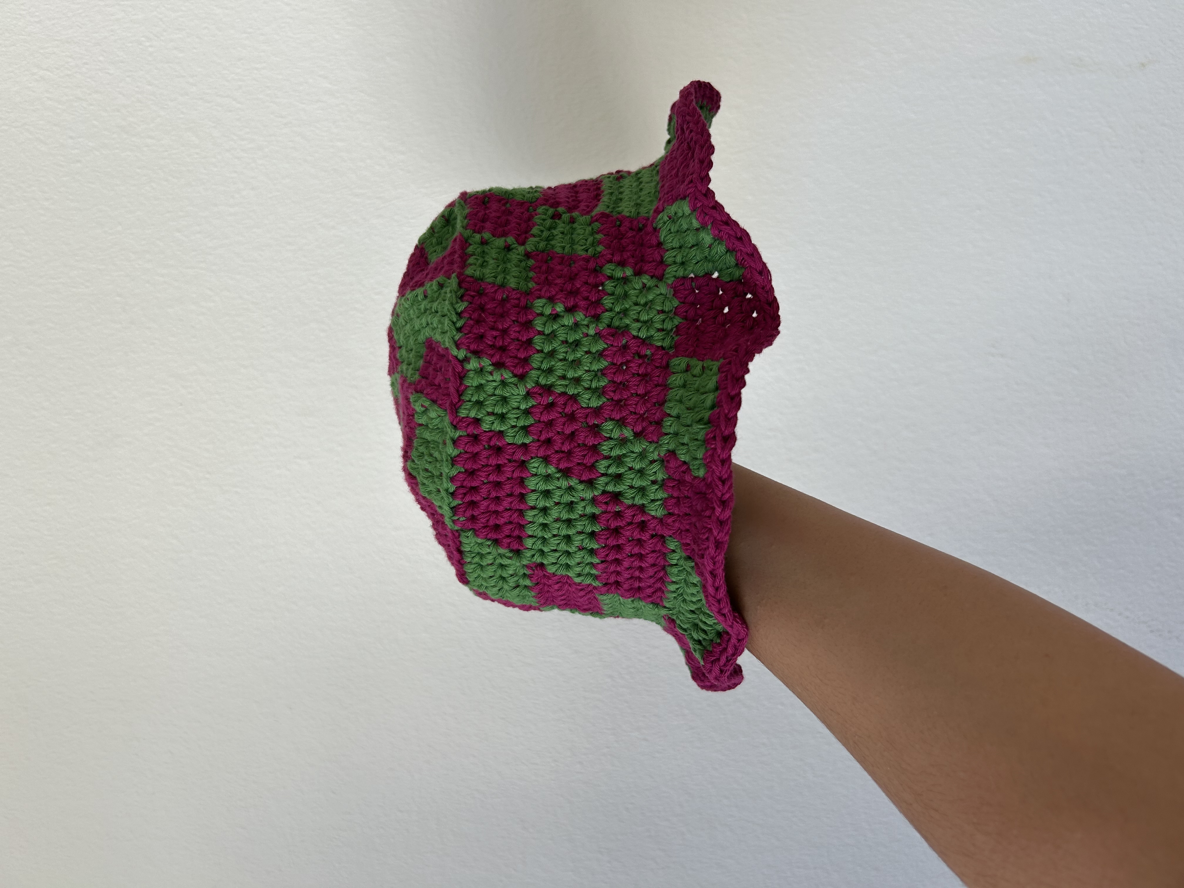 Burgundy & Green Checkered Bucket Hat