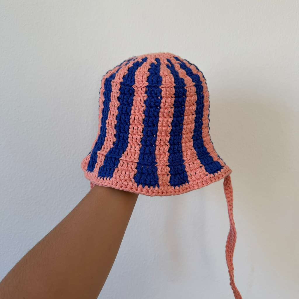Coral & Navy Stripe Bucket Hat thumbnail 2