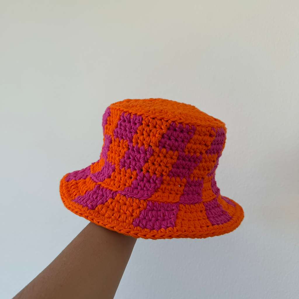 Orange & Magenta Checkerboard Hat