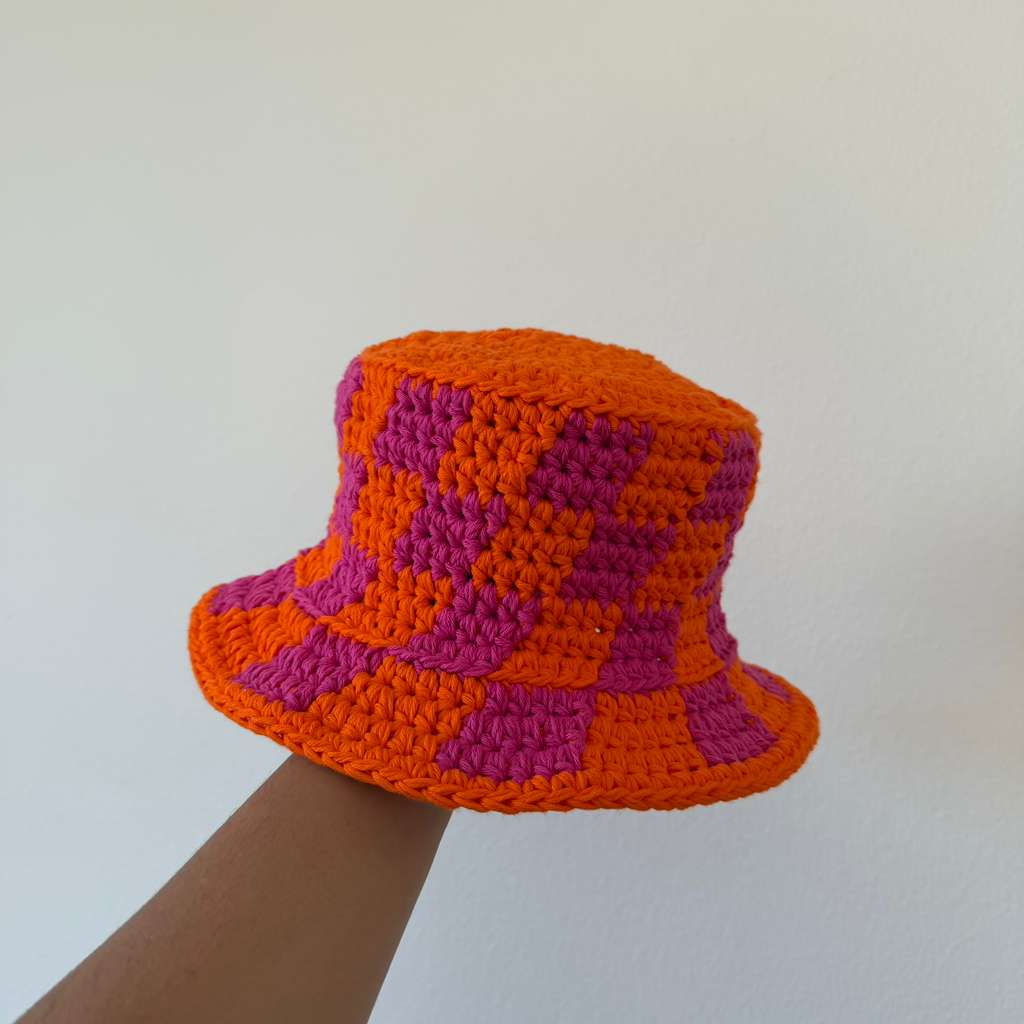 Orange & Magenta Checkerboard Hat thumbnail 2